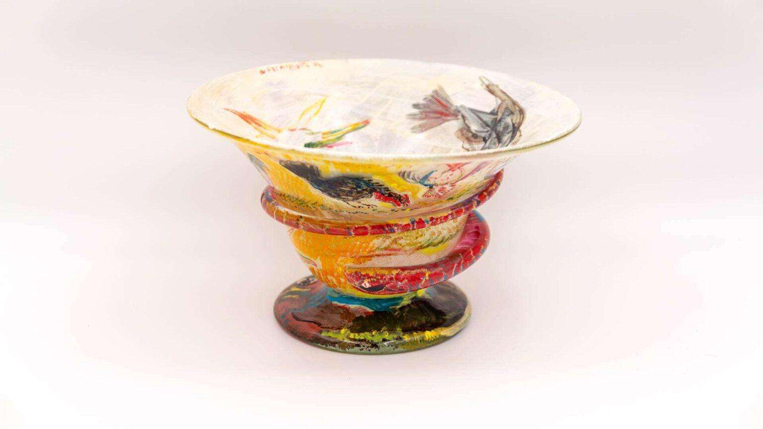 Γυάλινο μπώλ ζωγραφισμένο με πουλιά - Image 2