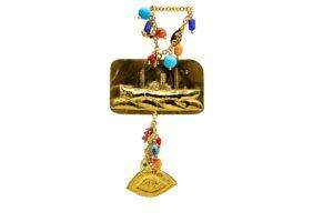 Γούρι- τάμα από φύλλο μπρούτζου , καράβι με κρεμαστό πάφυλλο μάτι και χάντρες - Image 3