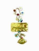 Γούρι- τάμα από φύλλο μπρούτζου , καράβι με κρεμαστό πάφυλλο μάτι και χάντρες