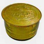 Βάζο φυσητό γυαλί ώχρα με καπάκι από μπρούτζο